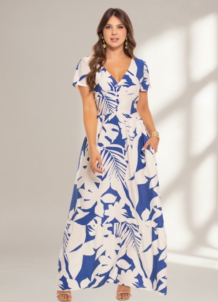 Vestido largo manga corta...